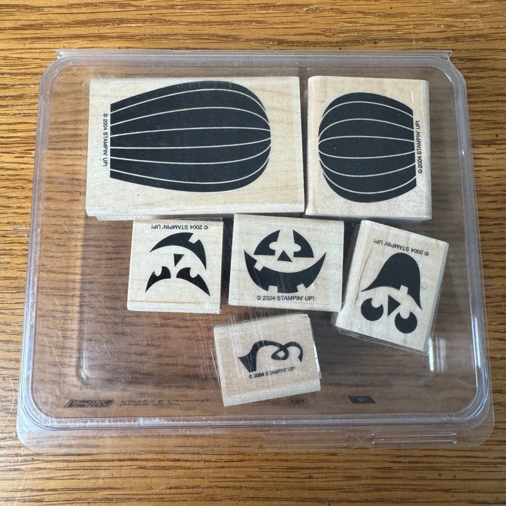Stampin Up Carved & Candlelit Pumpkin Rubber Stamp Set of 6 Wood Mount 2004
